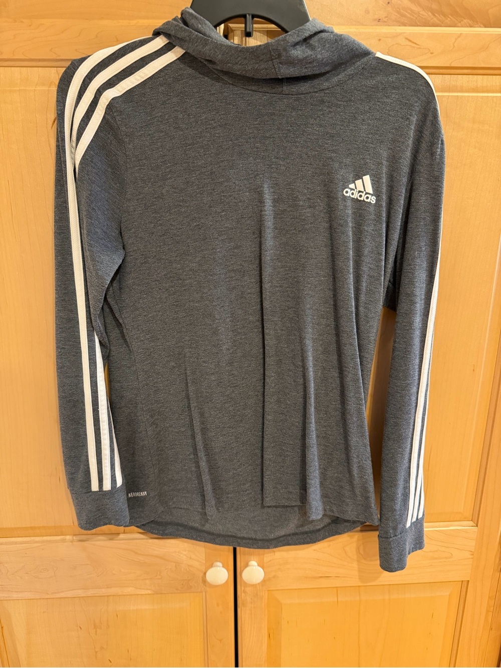 Women’s Adidas Dark Gray Hooded Long Sleeve with White Three Stripes